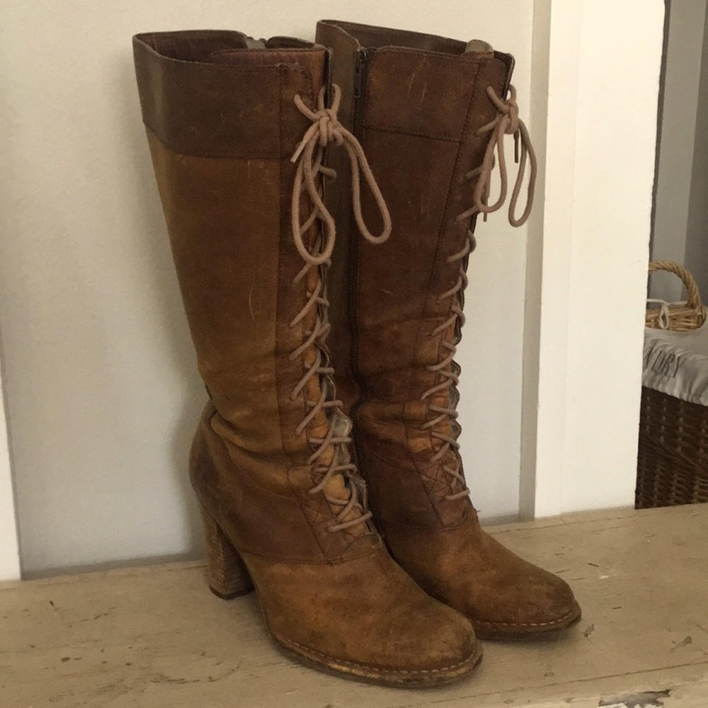 Frye lace up “Hippie Chick” tall boots.